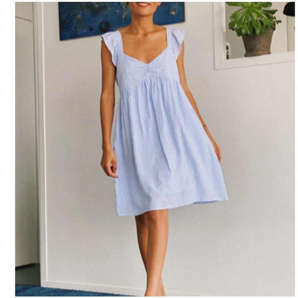 Berthie Florence Dress Blue Striped V-Neck Sleeve… - image 1