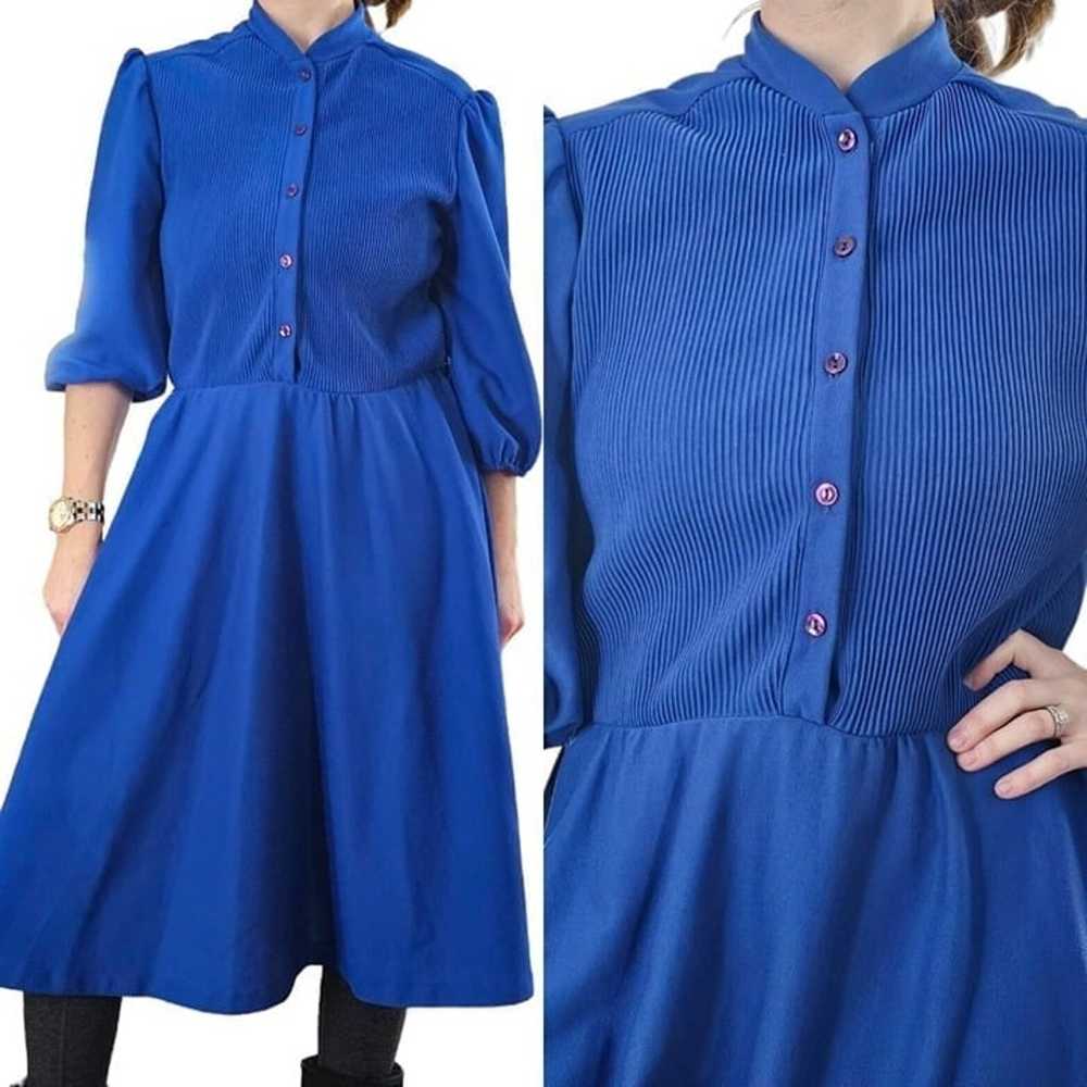 Large Casual Royal Blue Popover Midi Dress Fit N … - image 10