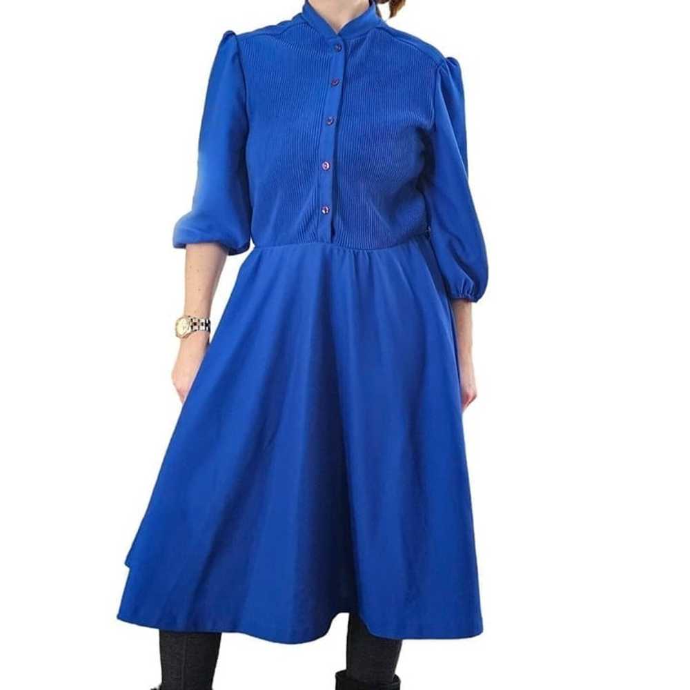 Large Casual Royal Blue Popover Midi Dress Fit N … - image 2