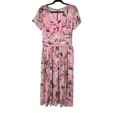 eShakti Pink Floral Ruched Waist Maxi Dress.