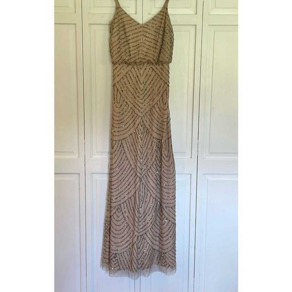 Adrianna Papell scalloped sequin nude maxi dress 2 - image 4