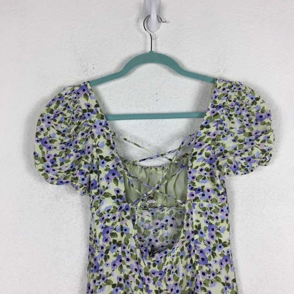 Zara Purple Green Floral Lace Up Back Puff Sleeve… - image 10