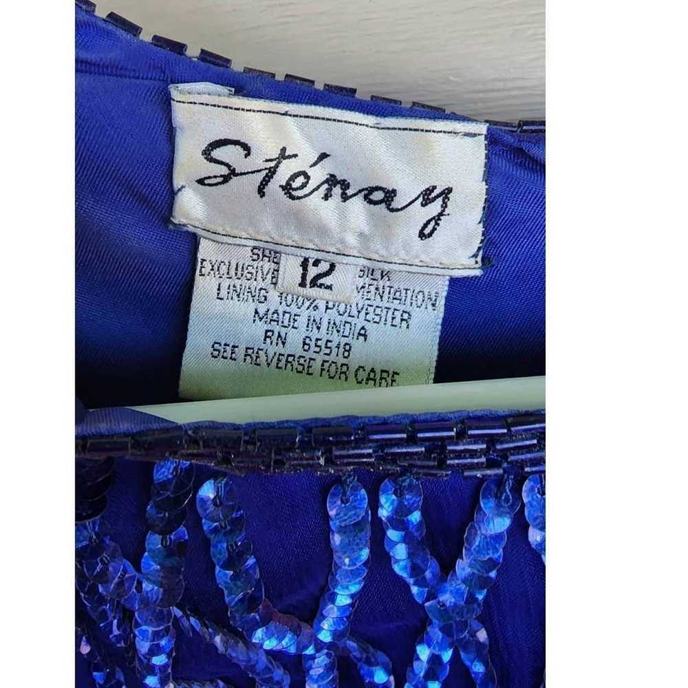 Vintage 90s Stenay Beaded Silk Blue Sequin Embell… - image 6
