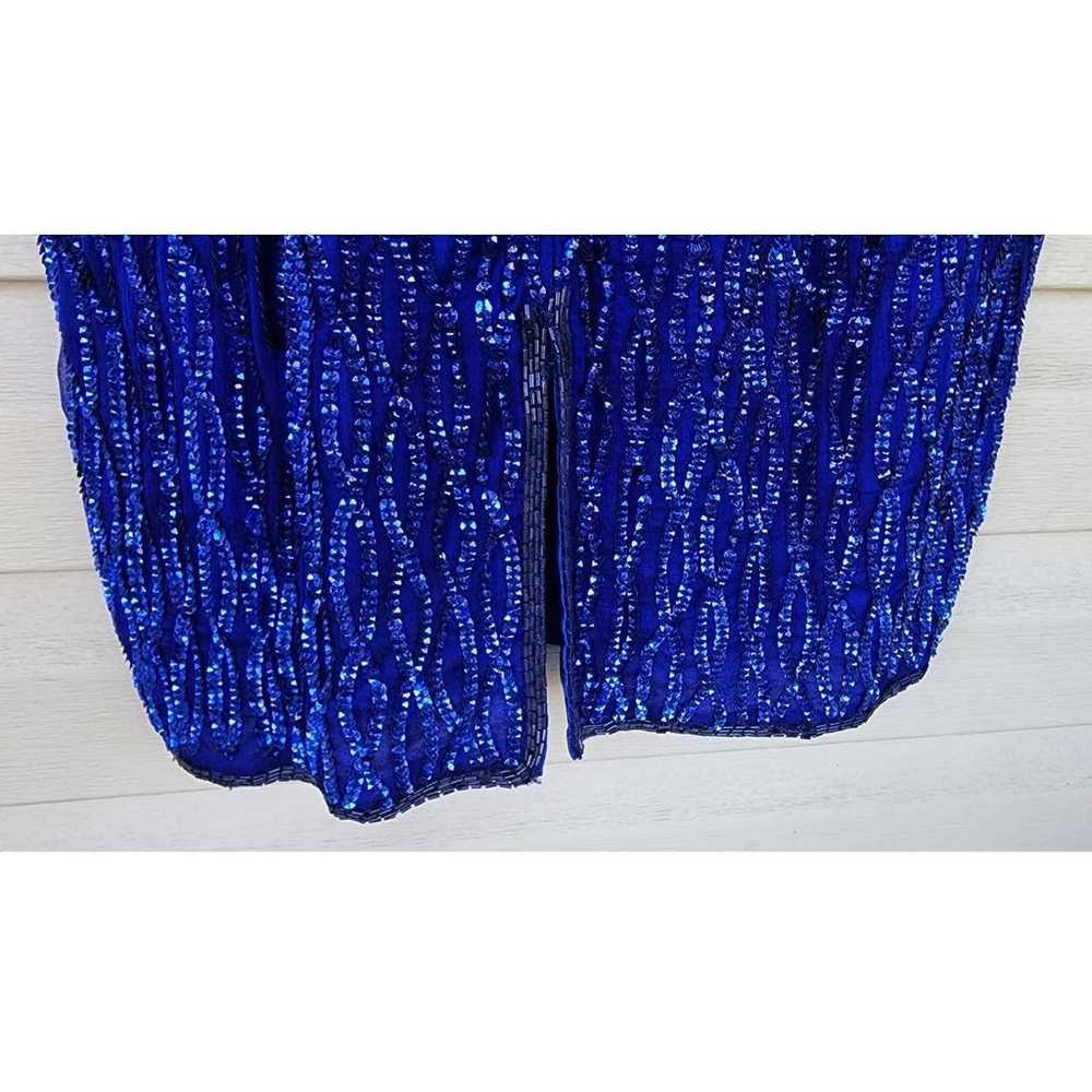 Vintage 90s Stenay Beaded Silk Blue Sequin Embell… - image 7