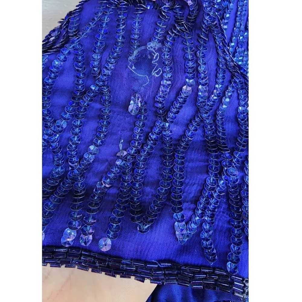 Vintage 90s Stenay Beaded Silk Blue Sequin Embell… - image 8