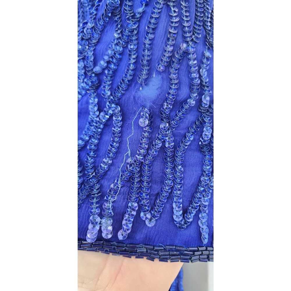 Vintage 90s Stenay Beaded Silk Blue Sequin Embell… - image 9