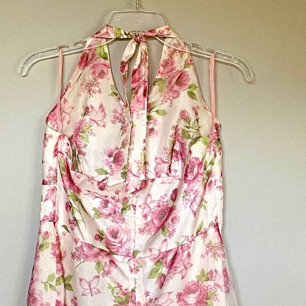 Vintage 80s Pink Floral Halter Maxi Dress Cape Sz… - image 10