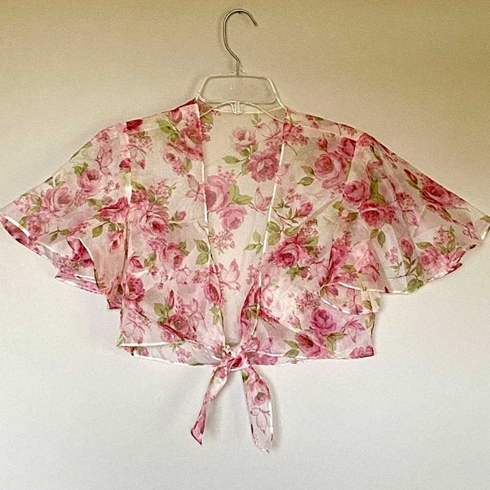 Vintage 80s Pink Floral Halter Maxi Dress Cape Sz… - image 6
