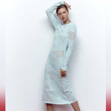 Zara sky blue knit pointelle dress