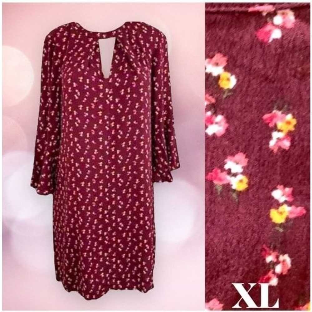 XL Burgundy Red Wine floral quarter sleeve dress … - image 1
