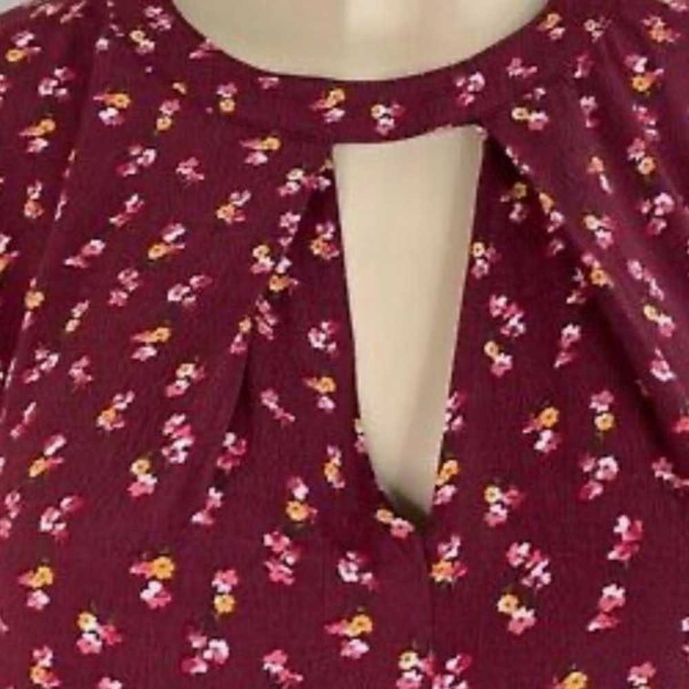 XL Burgundy Red Wine floral quarter sleeve dress … - image 6