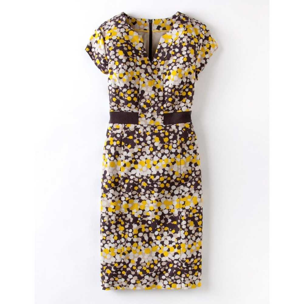 Boden Brown/Yellow Notch Neck Dot Printed Shift D… - image 1