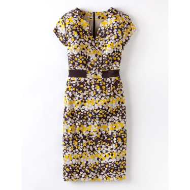 Boden Brown/Yellow Notch Neck Dot Printed Shift D… - image 1