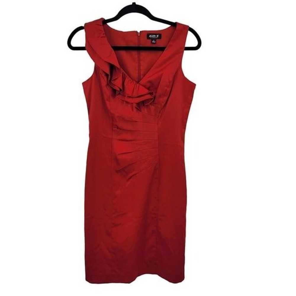 Vintage 80s Allen B Satin Sheath Dress 2 Red Asym… - image 11