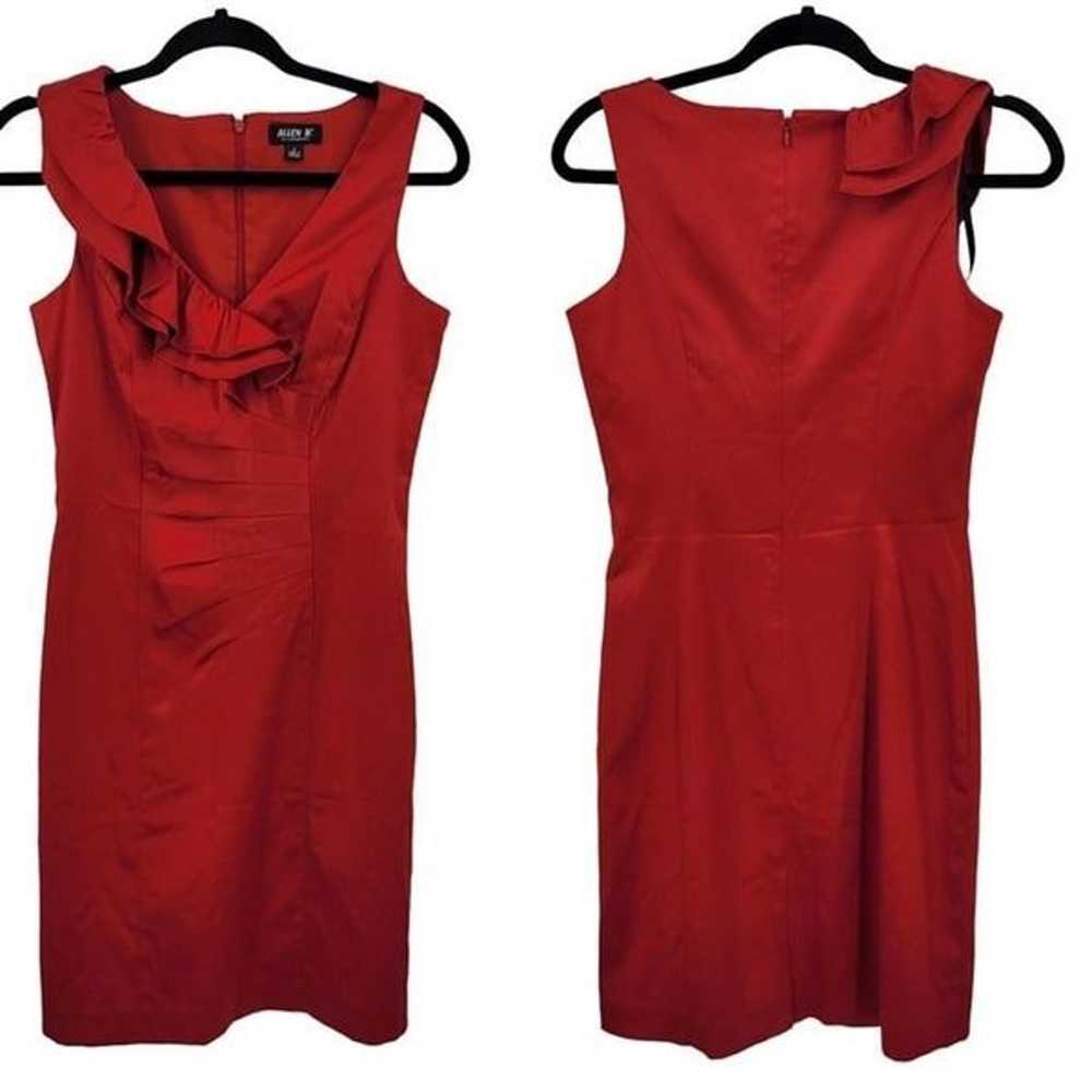 Vintage 80s Allen B Satin Sheath Dress 2 Red Asym… - image 1