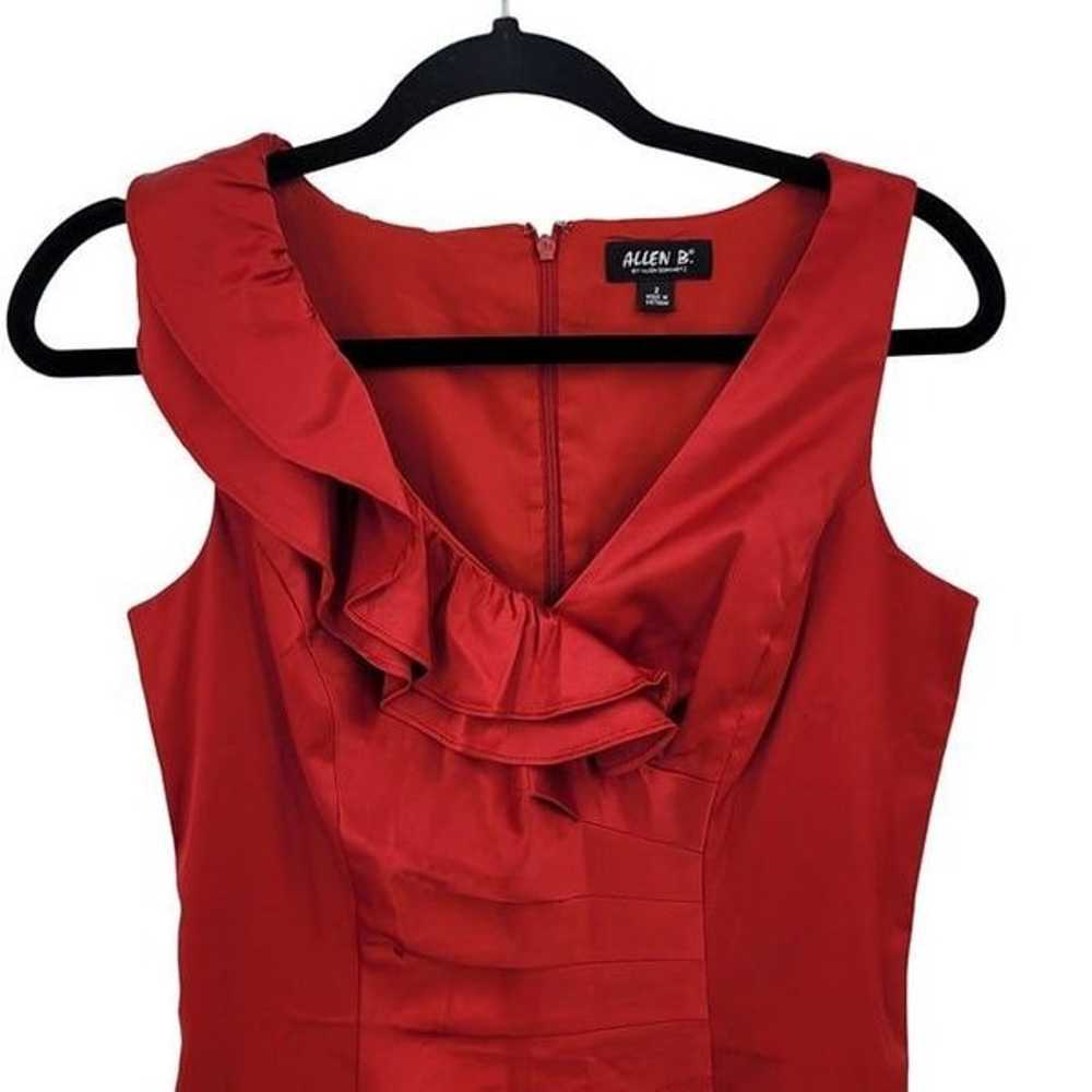 Vintage 80s Allen B Satin Sheath Dress 2 Red Asym… - image 2