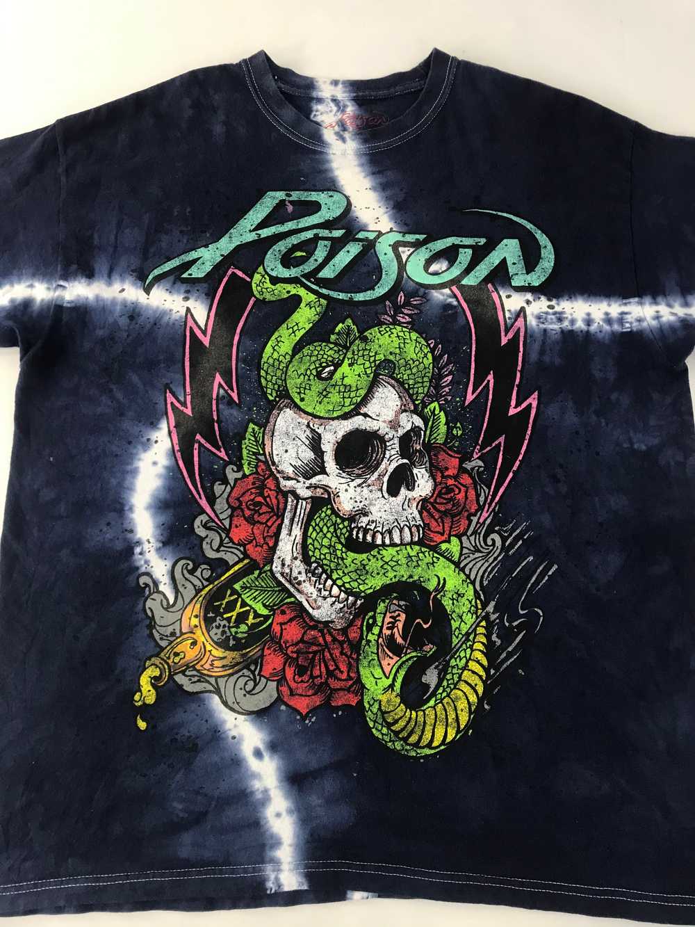 Band Tees - Poison Glam Metal Band Skull Snake Ro… - image 3