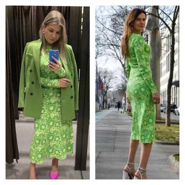 ZARA Bloggers Fave Floral Knit Midi Dress M Green