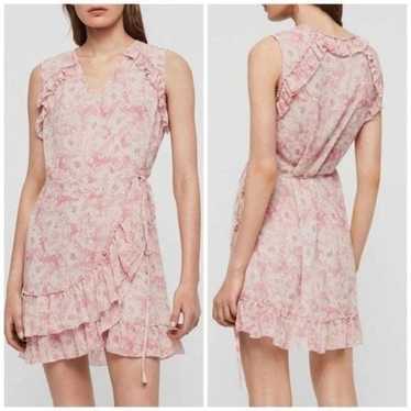 All Saints Pink & White Priya Rosa Pink Floral Ru… - image 1