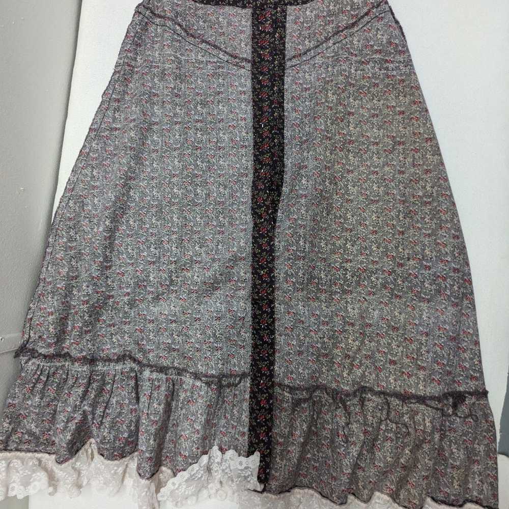 Vintage Prairie Skirt Brown floral print 25" wais… - image 10