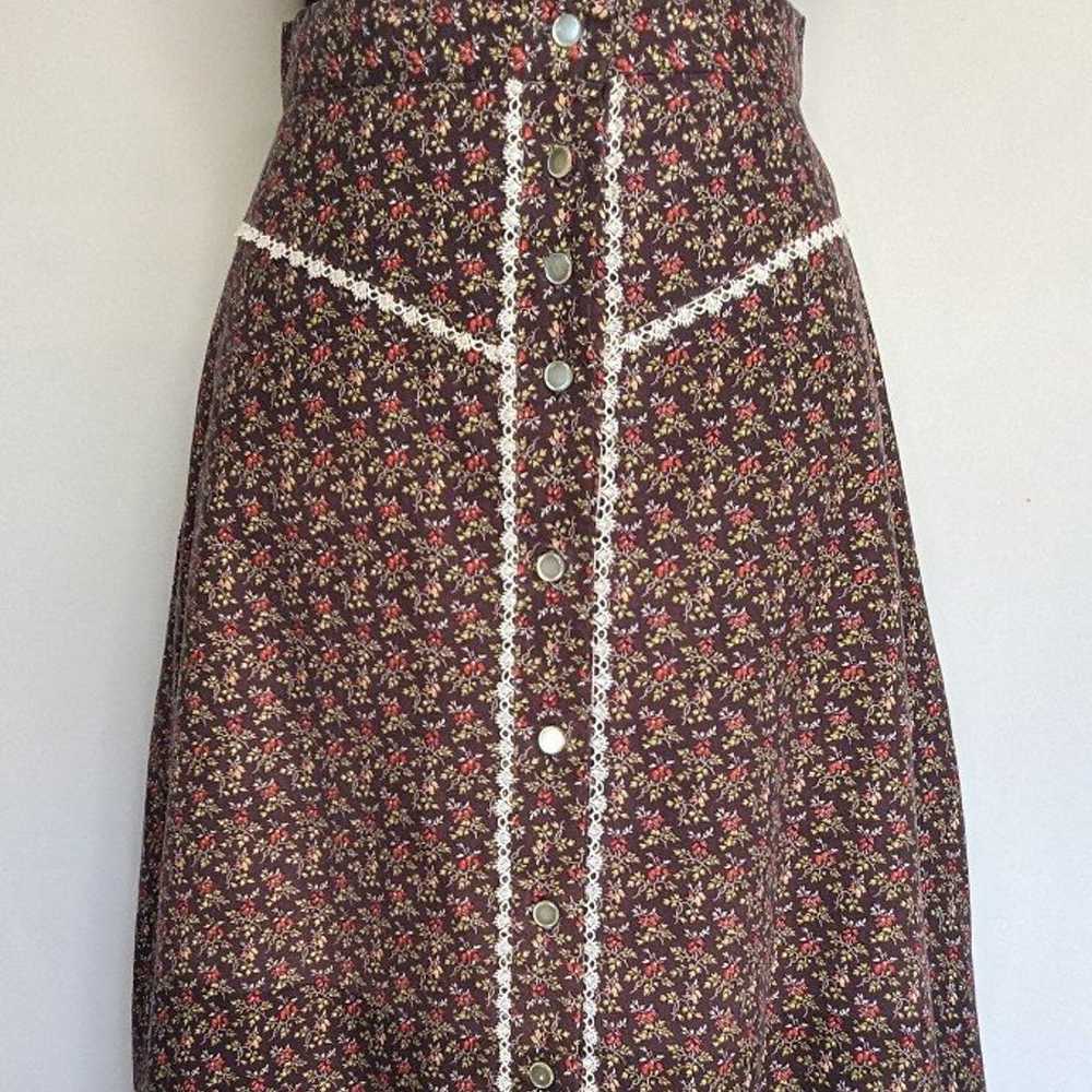 Vintage Prairie Skirt Brown floral print 25" wais… - image 1