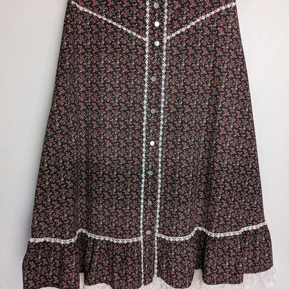 Vintage Prairie Skirt Brown floral print 25" wais… - image 4