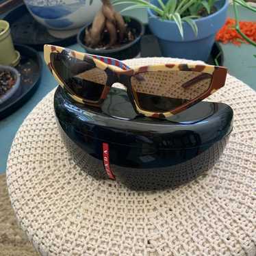 Prada Cheetah Print Tortoise Triangle Sunglasses - image 1