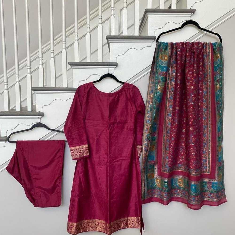 Party Wear Indian Pakistani Magenta 3pc Suit with… - image 2