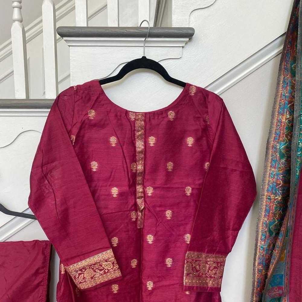 Party Wear Indian Pakistani Magenta 3pc Suit with… - image 3