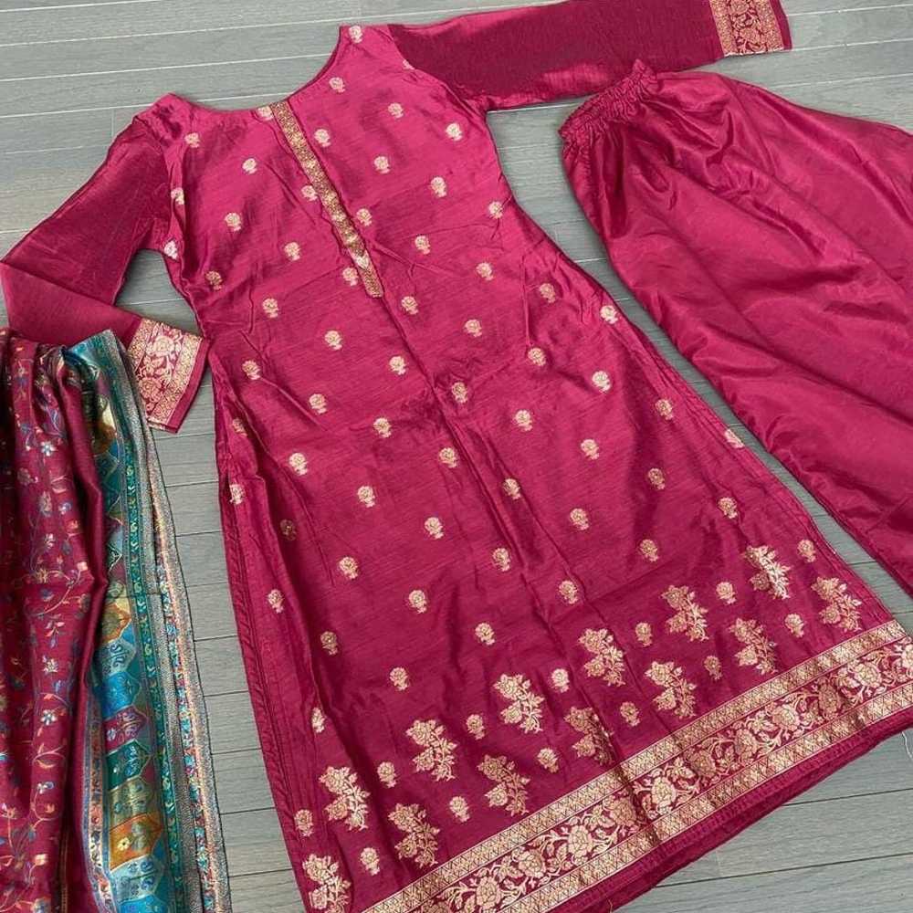 Party Wear Indian Pakistani Magenta 3pc Suit with… - image 4