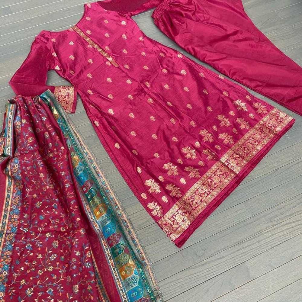 Party Wear Indian Pakistani Magenta 3pc Suit with… - image 5