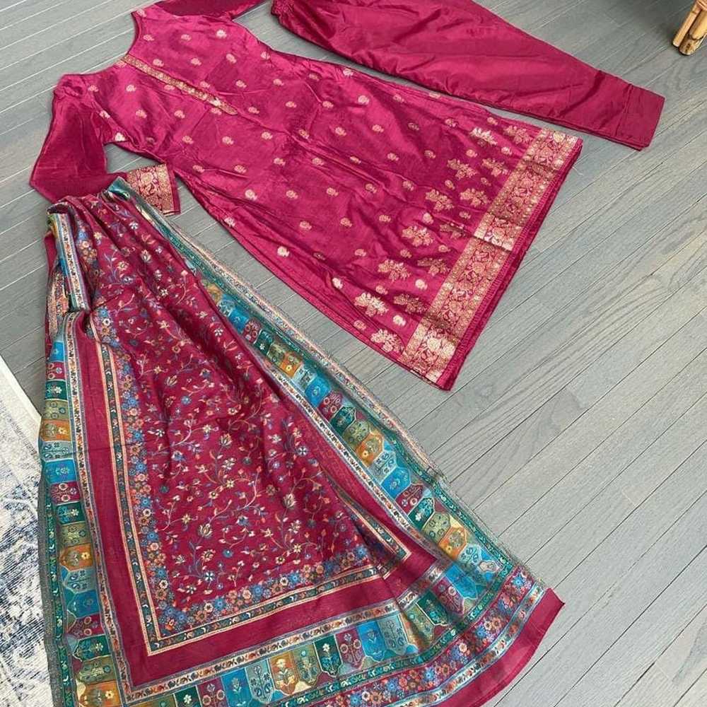 Party Wear Indian Pakistani Magenta 3pc Suit with… - image 7