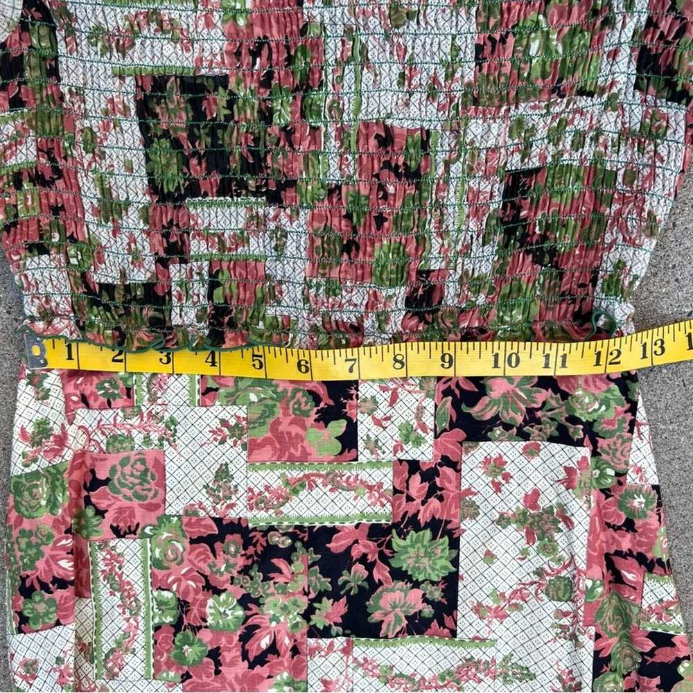 VTG 70s green pink patchwork floral garden party … - image 10