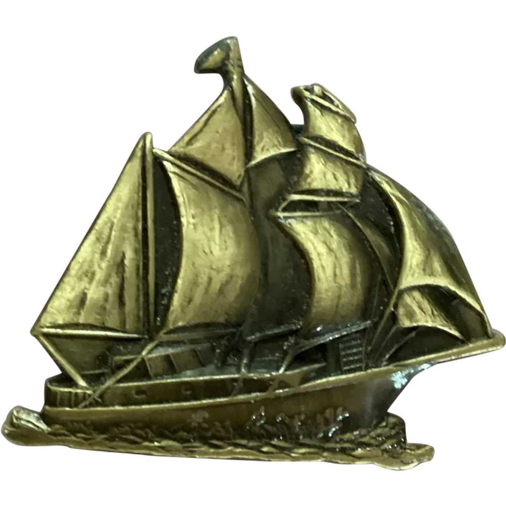 Solid Brass Clipper Ship Belt Buckle - image 1