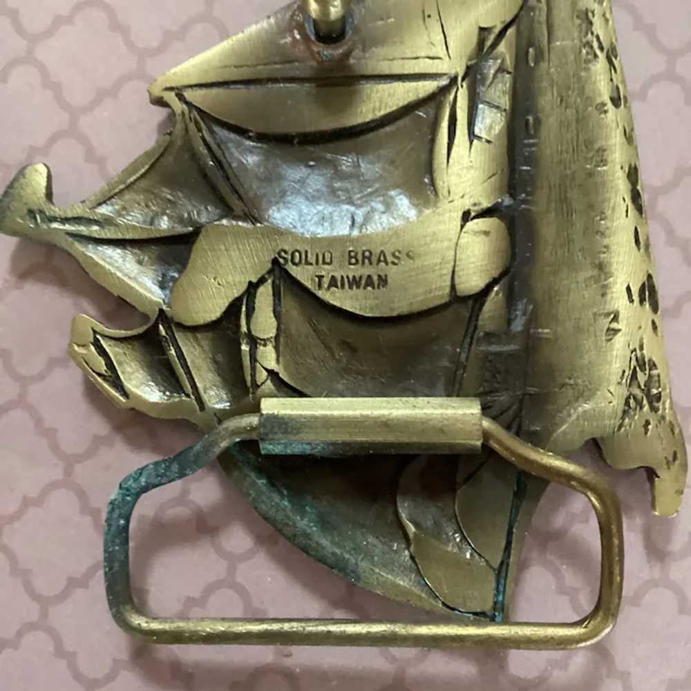 Solid Brass Clipper Ship Belt Buckle - image 6