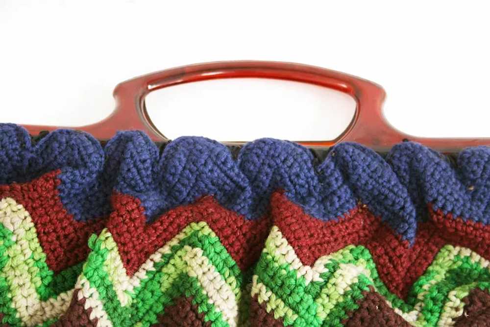 Vintage Handmade Crochet/Knit Handbag, 1940's - image 4