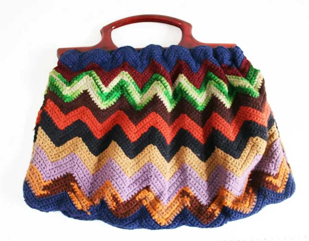 Vintage Handmade Crochet/Knit Handbag, 1940's - image 8