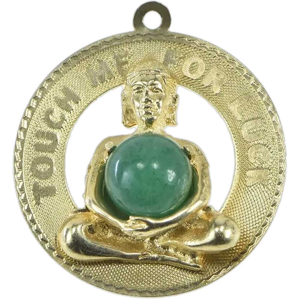 14K Touch Me For Luck Buddha Belly Jade Charm/Pen… - image 1