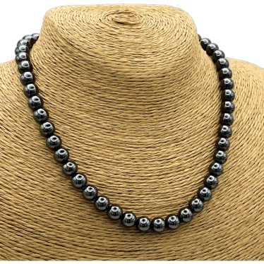 Vintage Hematite Beaded Necklace, 16.5 Inches Long - image 1