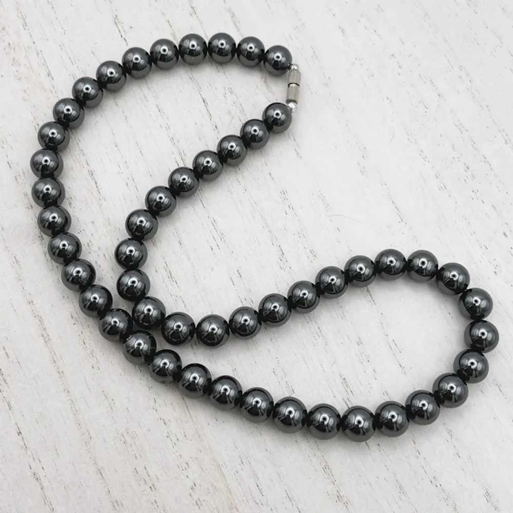 Vintage Hematite Beaded Necklace, 16.5 Inches Long - image 2