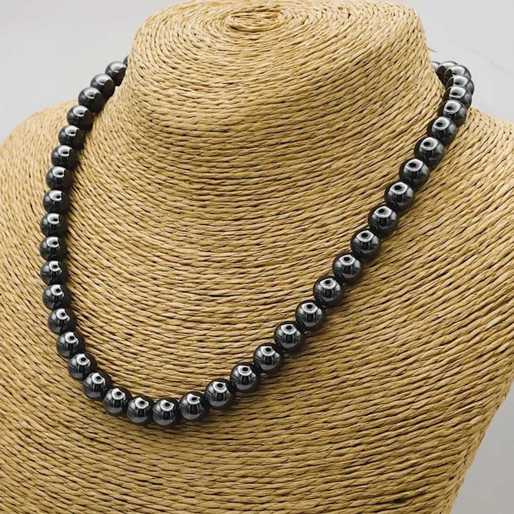 Vintage Hematite Beaded Necklace, 16.5 Inches Long - image 3