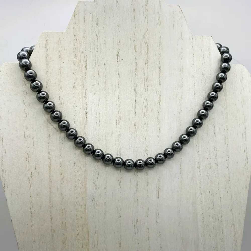 Vintage Hematite Beaded Necklace, 16.5 Inches Long - image 5