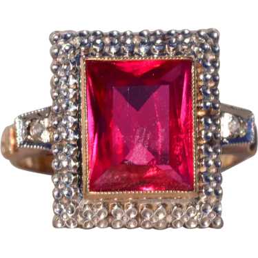 Retro Era Lab Grown Ruby and Natural Diamond Ring 