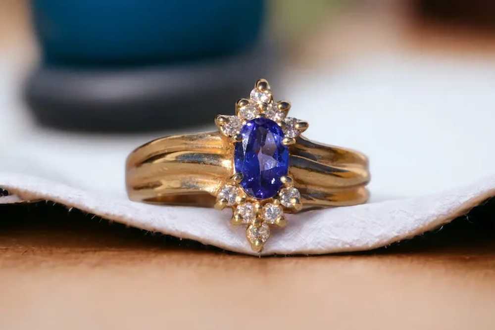 Vintage Tanzanite and Natural Diamond Ring in Yel… - image 10