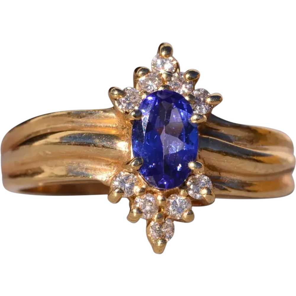 Vintage Tanzanite and Natural Diamond Ring in Yel… - image 1