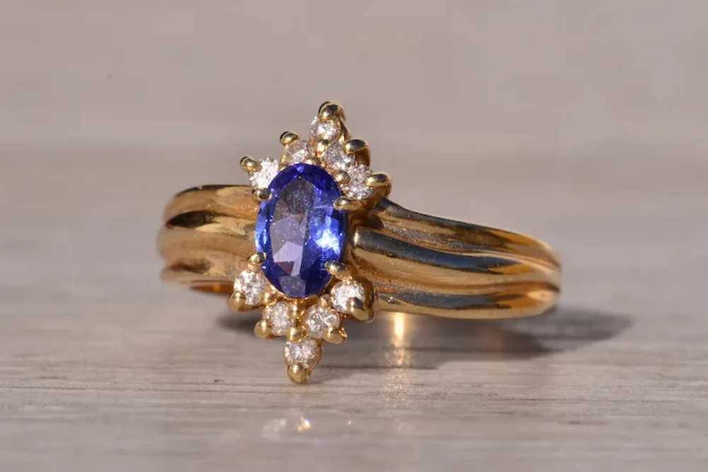Vintage Tanzanite and Natural Diamond Ring in Yel… - image 2