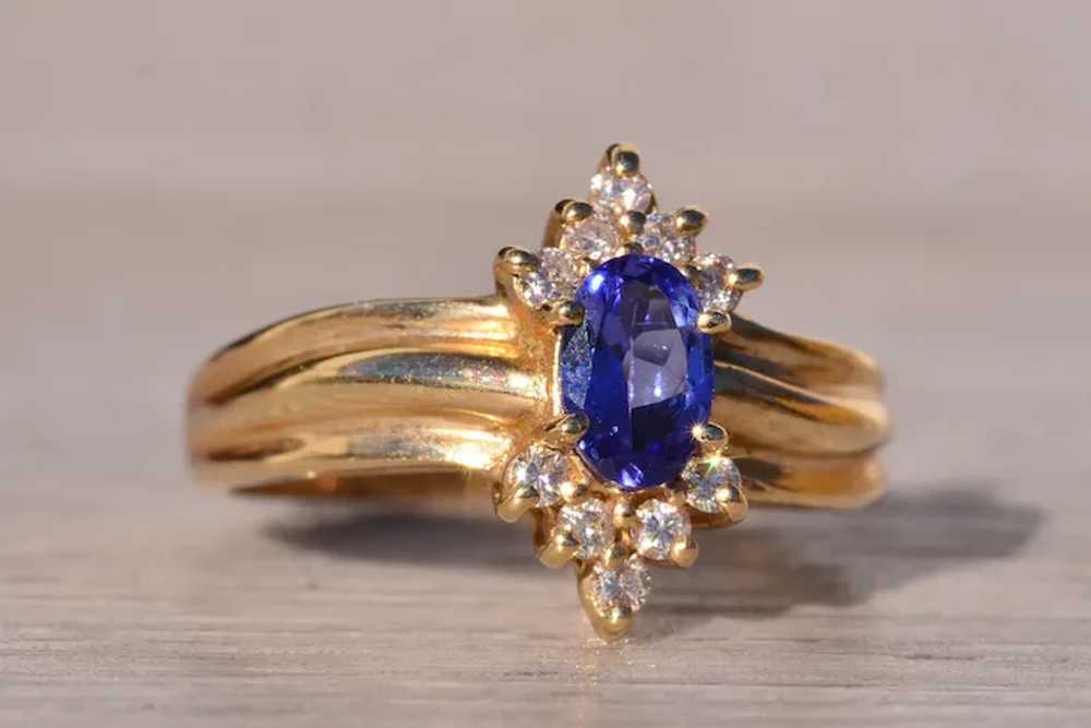 Vintage Tanzanite and Natural Diamond Ring in Yel… - image 5