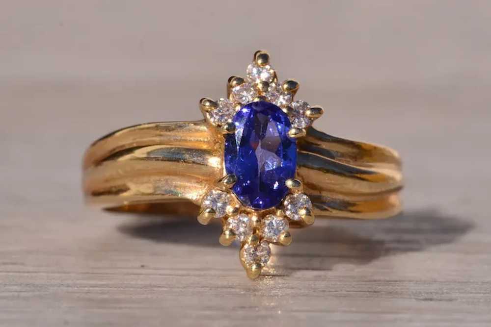 Vintage Tanzanite and Natural Diamond Ring in Yel… - image 6