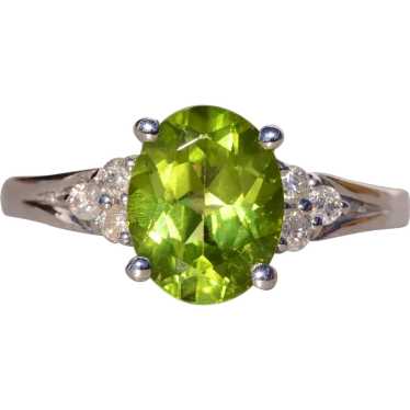 Natural Peridot and Diamond Ring in White Gold