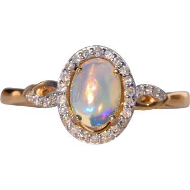 Crystal Opal and Natural Diamond Ring in Yellow Go